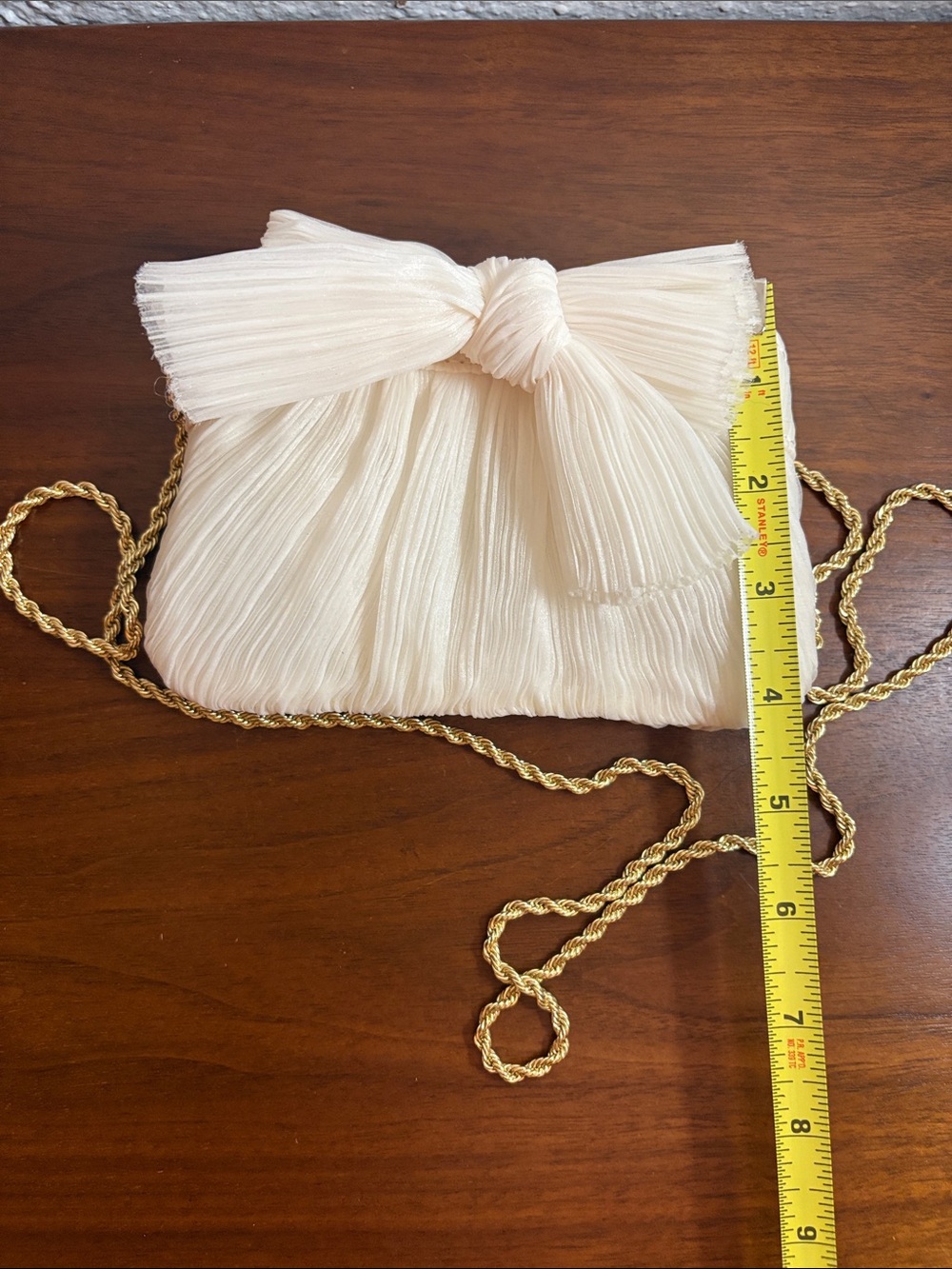 Loeffler Randall Ivory Pleated Bow Clutch with Gold Chain - Picture 8 of 14